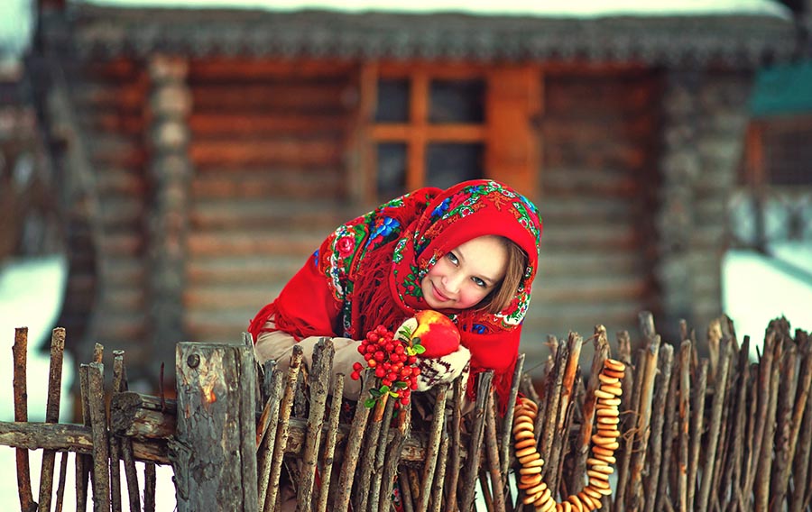 Sexy girl Women in Slavic costumes in San Tome